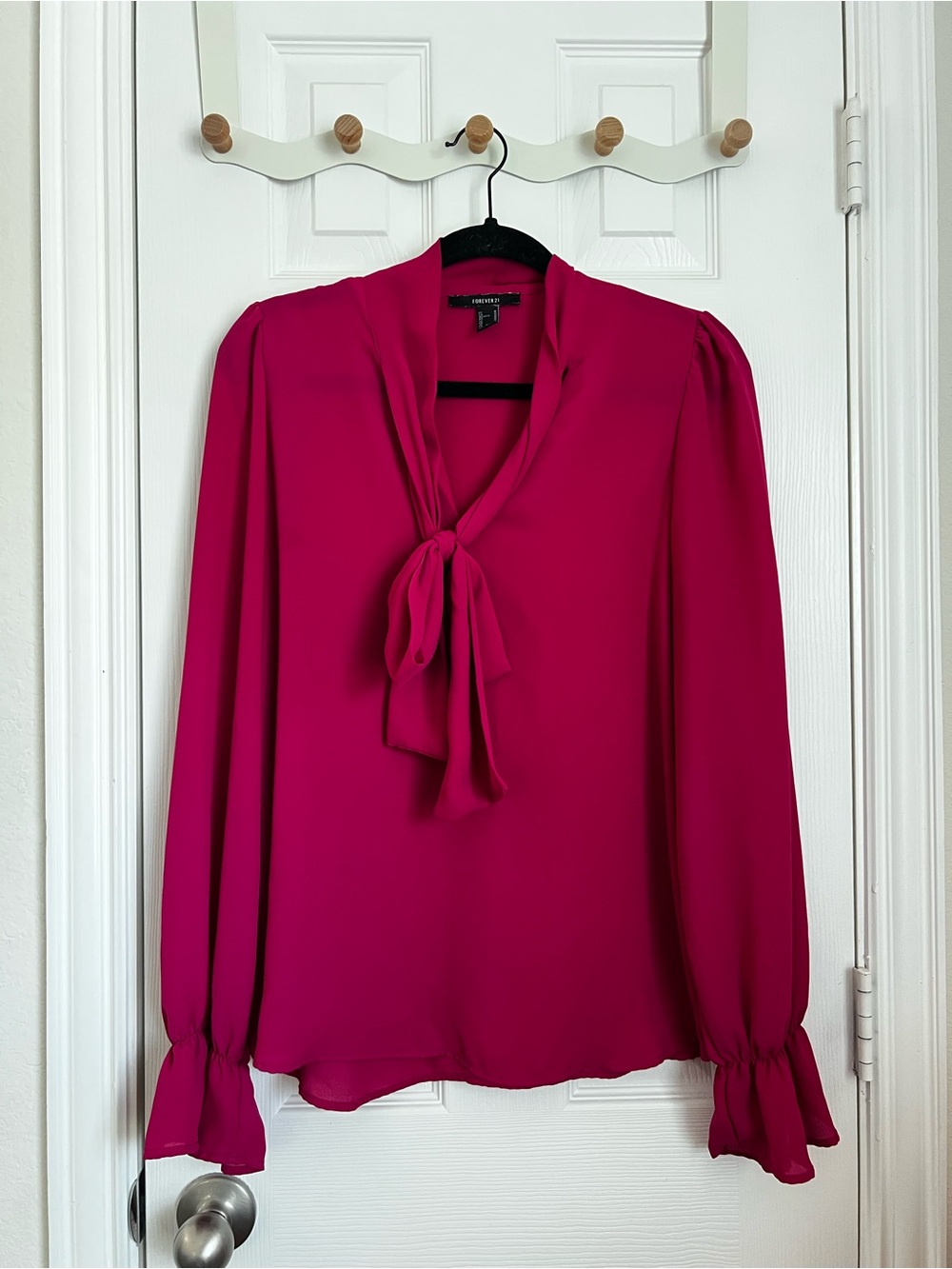 Forever 21 Fuchsia Tie-Neck Blouse